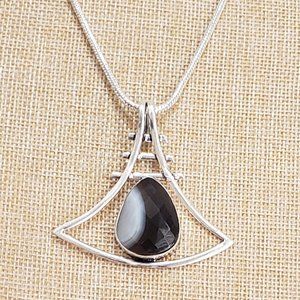 Banded agate gemstone 925 silver pendant necklace, agate 925 necklace